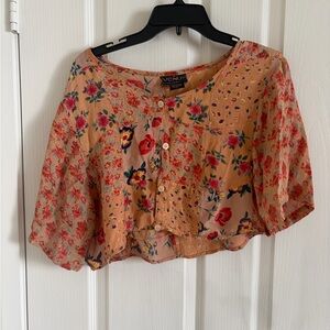 VENUS Floral Button-Up Blouse - Peach and Red